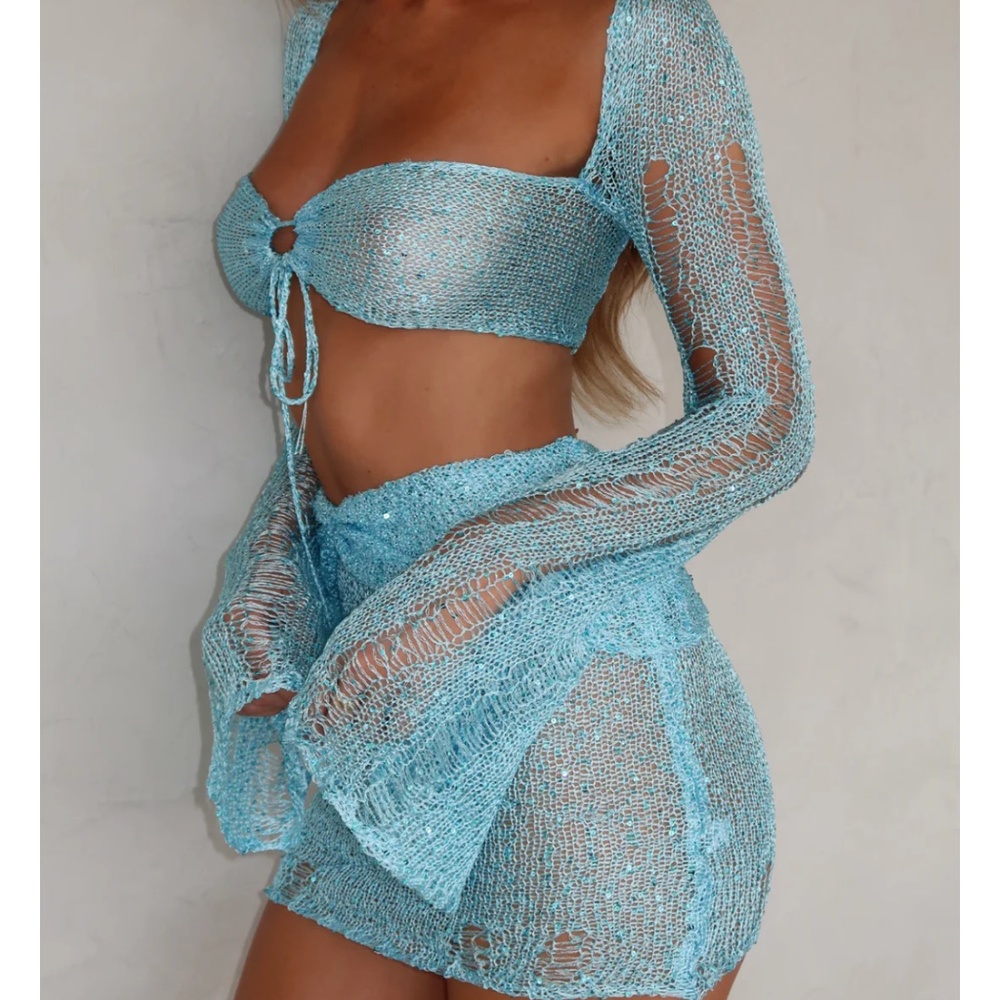 Blue festival sparkly crop top mini skirt set
